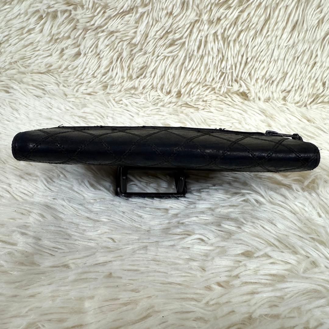 シャネル CHANEL ピコローレ 二つ折り長財布 キルティング 黒 レザー