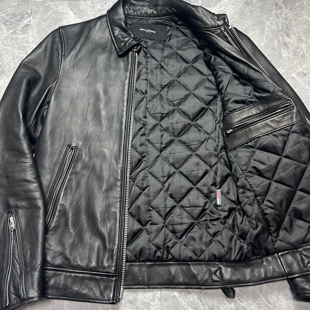 極美品　ナノユニバース　シングルライダース　ジャケット　ラムレザー　キルティング