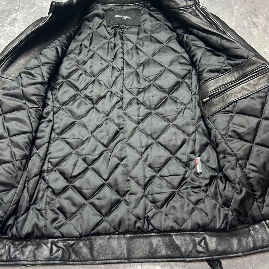 極美品　ナノユニバース　シングルライダース　ジャケット　ラムレザー　キルティング