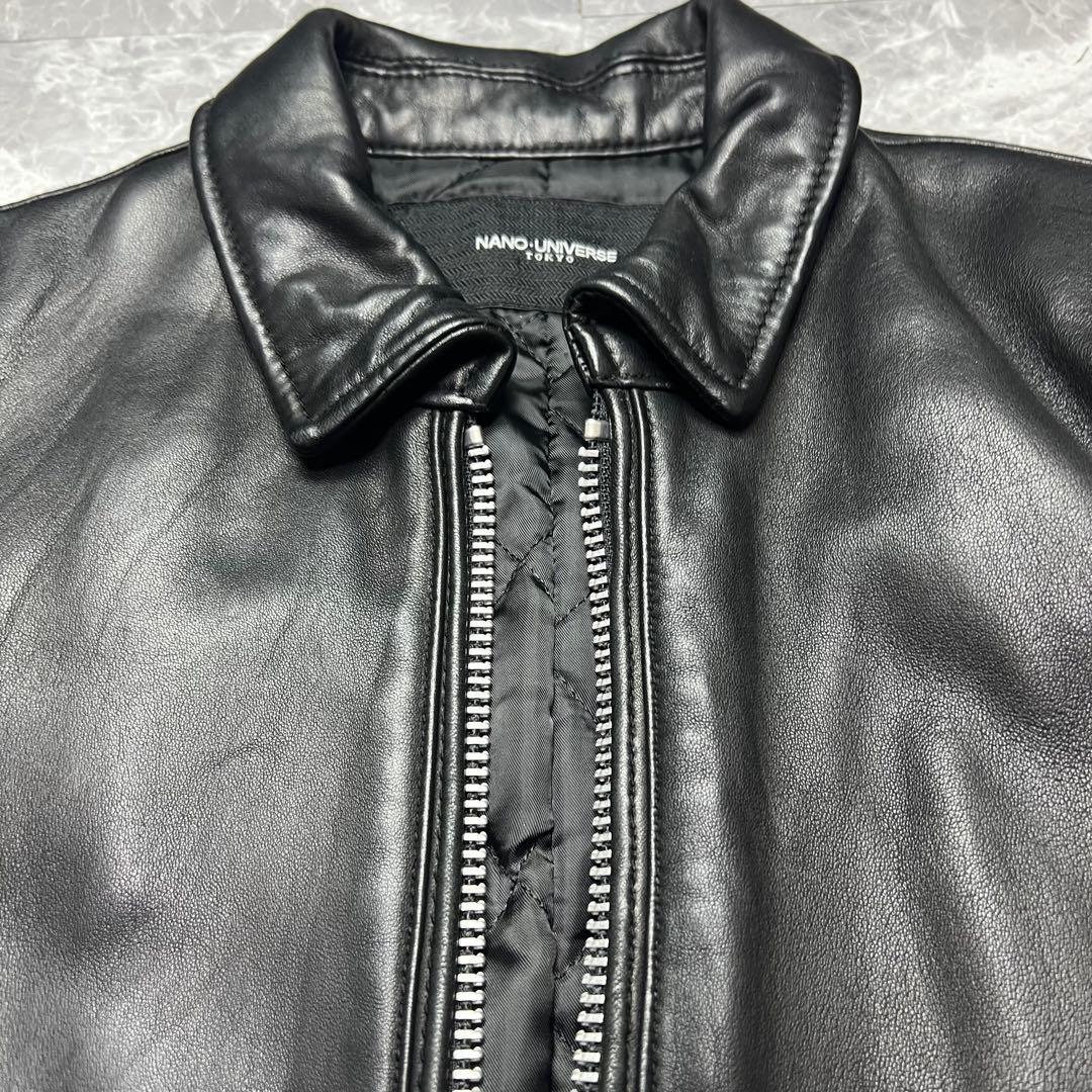 極美品　ナノユニバース　シングルライダース　ジャケット　ラムレザー　キルティング