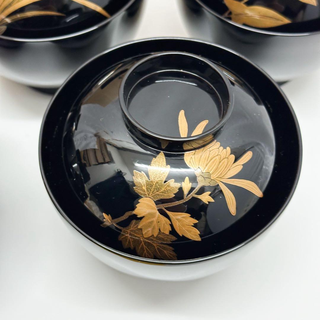 未使用 輪島塗 最高峰 慶塚作 吸物椀 5客セット 草花絵替蒔絵 共箱付