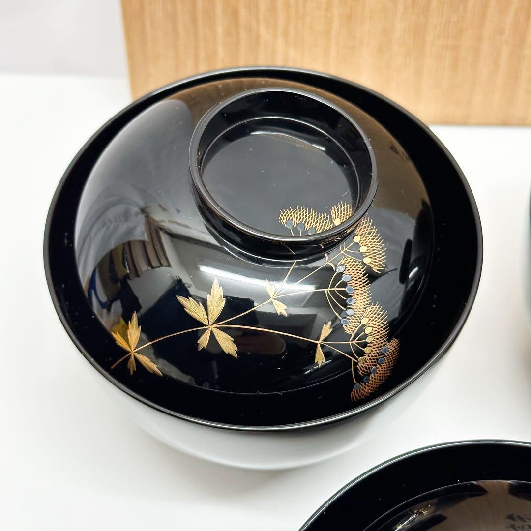 未使用 輪島塗 最高峰 慶塚作 吸物椀 5客セット 草花絵替蒔絵 共箱付