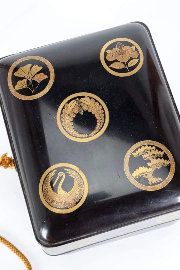 時代物 漆塗 黒漆 家紋尽 蒔絵 手箱 玉手箱 硯箱 共箱付 古美術品 骨董品