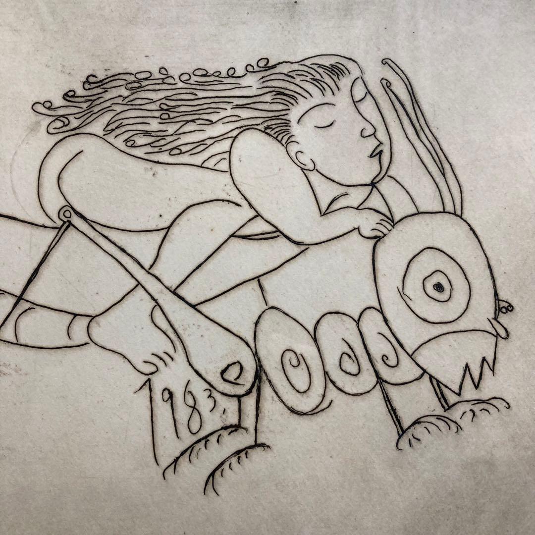 【真作】北川民次「裸婦とバッタ」銅版画 直筆サイン 300部限定 版画 絵画