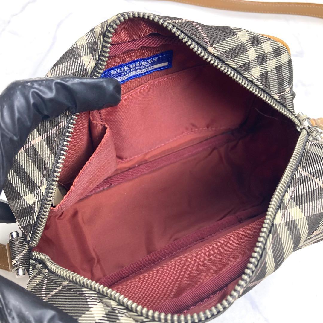 バーバリーブルーレーベル　ショルダーバッグ チェック　キャンバス　レザー