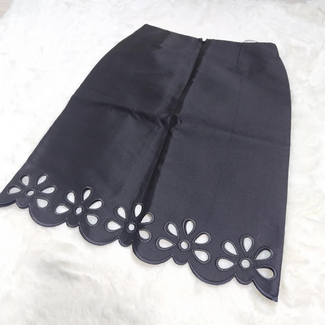 【Celine】タイトスカート　シルク100％　スカラップ　刺繍　S