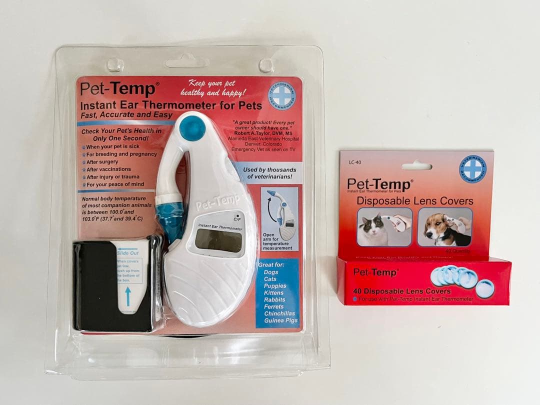 「アステック」ペット用電子耳体温計 PT-300＆レンズカバー 40枚