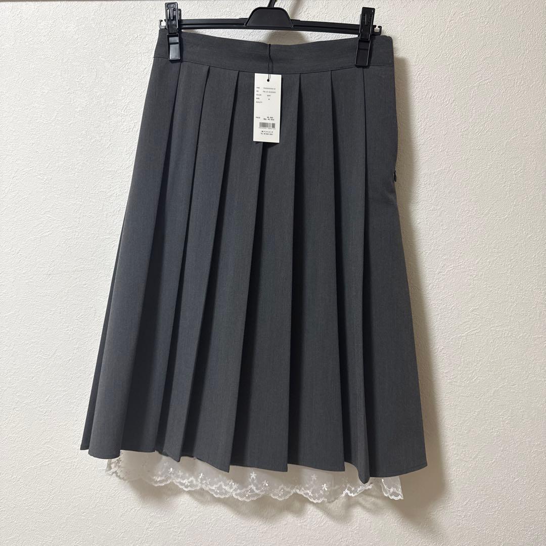 FEKETE レースミディプリーツスカート グレー Mサイズ