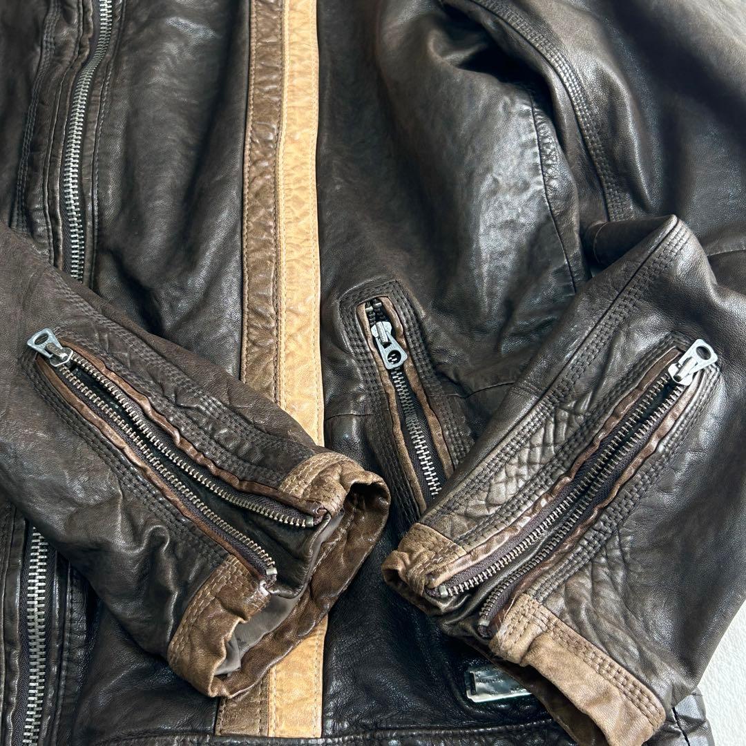ま*l様 ディーゼル 羊革レザー シングルライダース ジャケット L レーシング