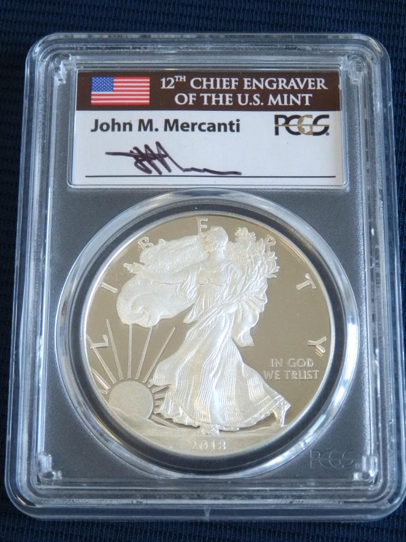値下げ】米国2018年イーグル銀貨　ジョン・マーカンティサイン PR70DCAM