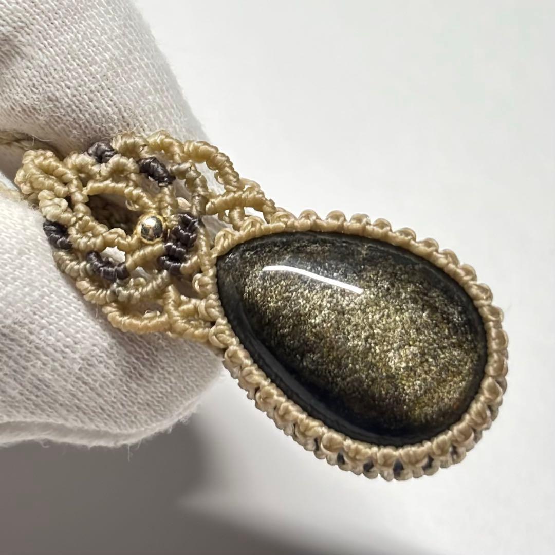 #2053 ♡ゴールドオブシディアン&モリオン&水晶天然石♡マクラメネックレス