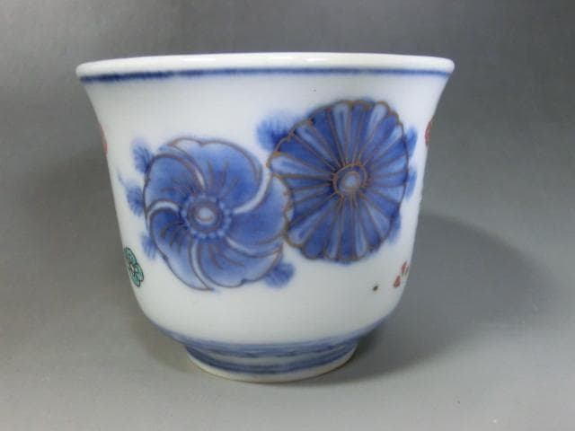 蕎麦猪口■伊万里 色絵 桐 鶴 菊 牡丹 5客セット 湯飲 骨董■