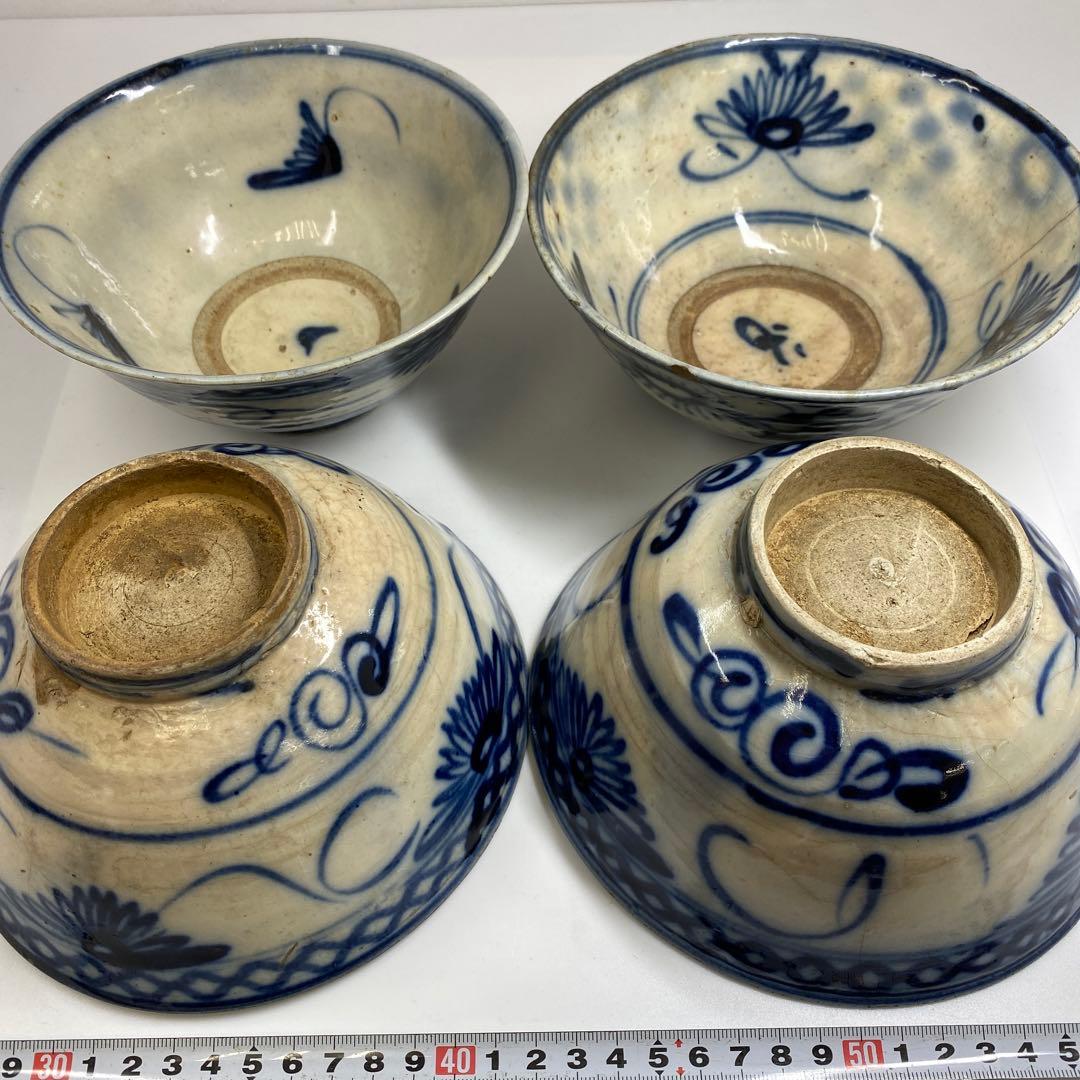 中国清朝時代　青花鉢4客　口径約17㎝東Y7-0403⑥タエチ