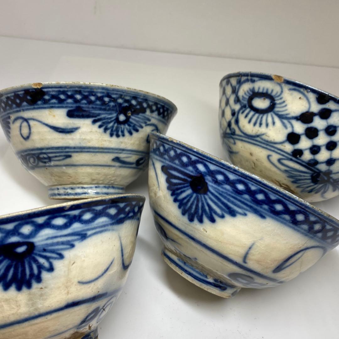 中国清朝時代　青花鉢4客　口径約17㎝東Y7-0403⑥タエチ