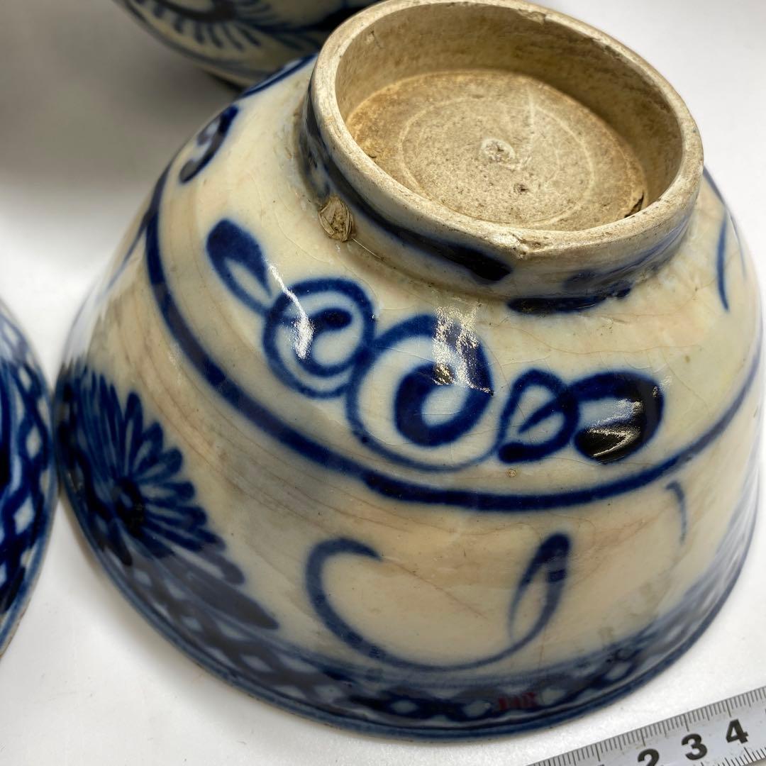 中国清朝時代　青花鉢4客　口径約17㎝東Y7-0403⑥タエチ