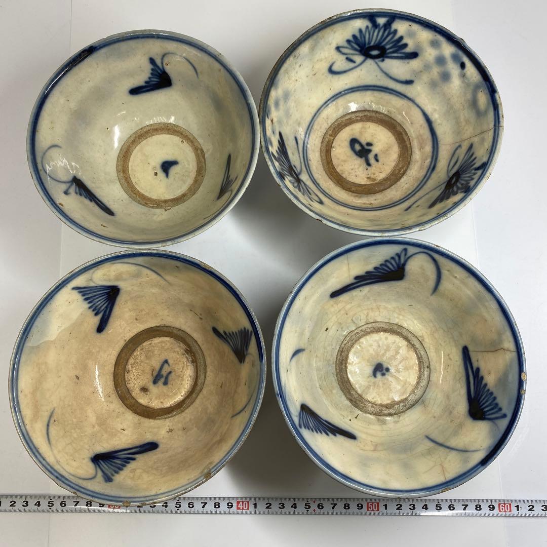 中国清朝時代　青花鉢4客　口径約17㎝東Y7-0403⑥タエチ