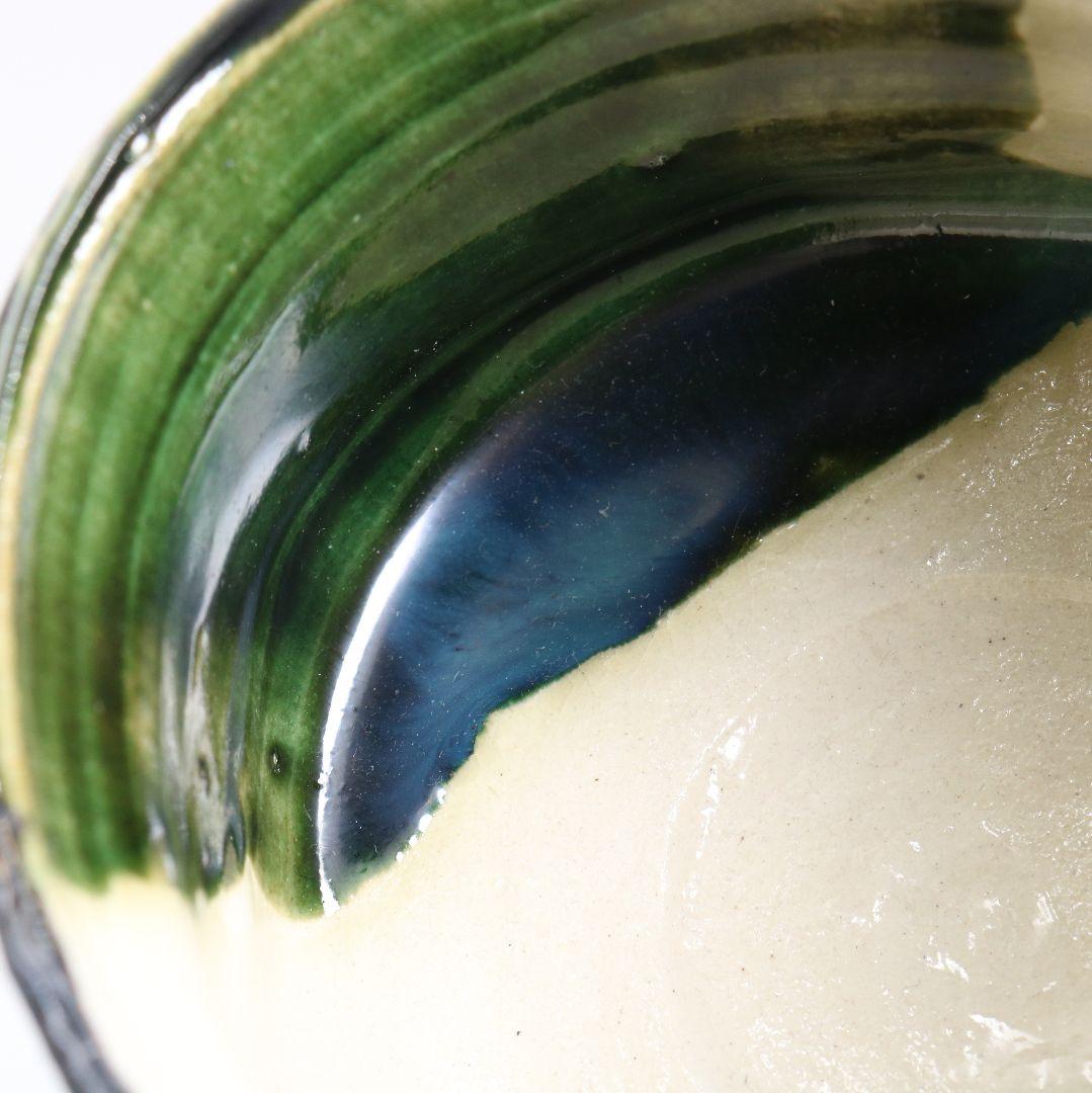 人間国宝 荒川豊蔵作 織部 茶碗 茶道具 共箱共布　AQ891