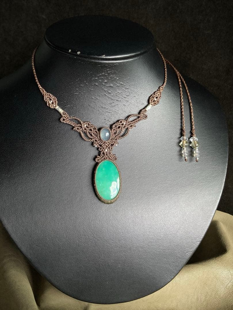 クリソプレーズ　アクアマリン　マクラメネックレス