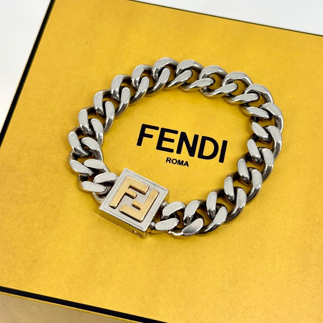 美品 FENDI FF ロゴ ブレスレット 喜平 シルバー ゴールド Sサイズ