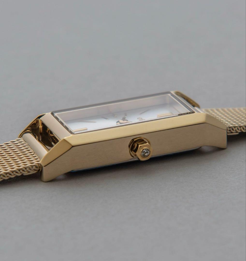 ete レクタングルフェイス メッシュベルトウォッチ　ゴールド