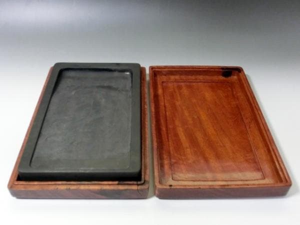 硯■大きい硯石 長方形 唐木箱入 大振り 2.8㎏ 書道道具 古民具 古道具■