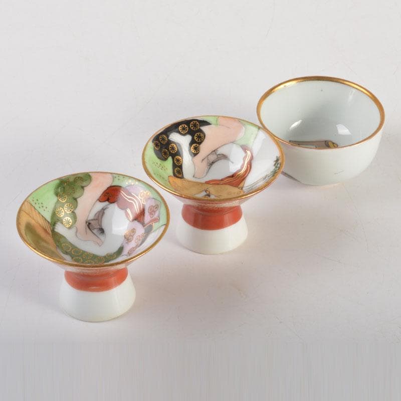 九谷焼　浮世絵　艶絵　春画盃　3点まとめて　C　6712