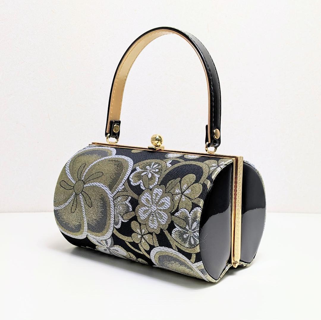 和装 草履バッグセット 帯地 梅 黒×金 3枚芯 フリーサイズ k16-13