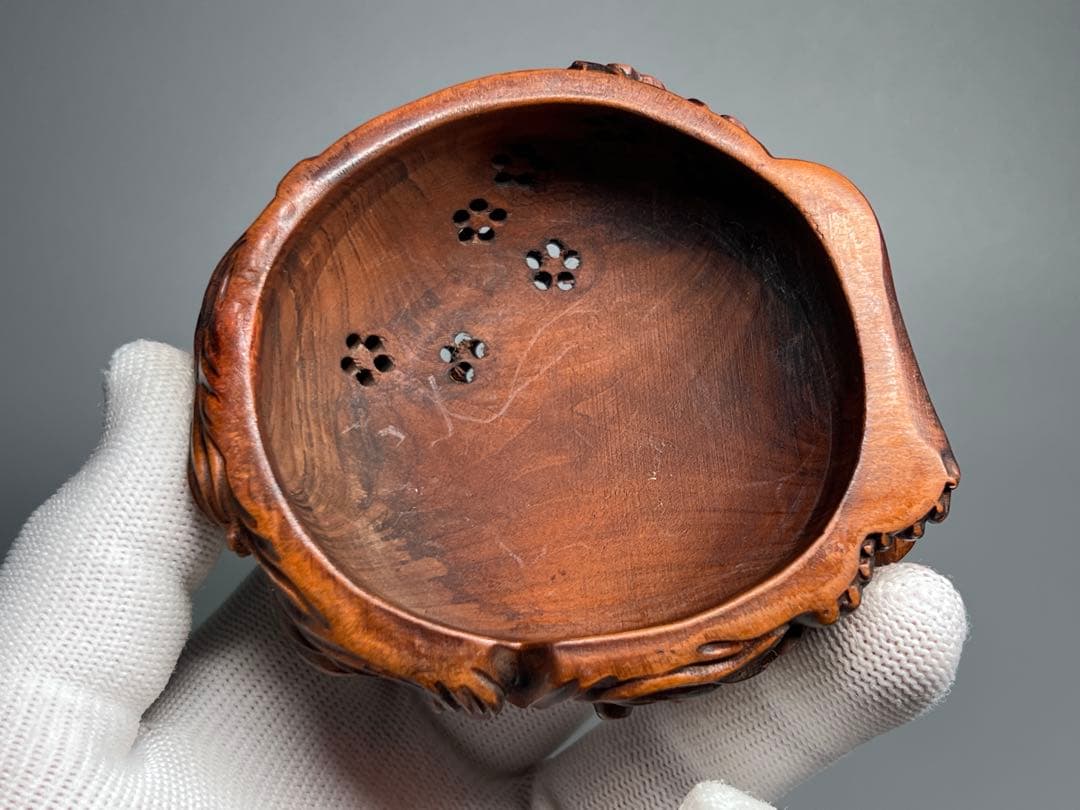 古美術　黄楊木　本物拓植　香炉　香道具　置物　九尾の狐　手作り　極細密彫　極美品