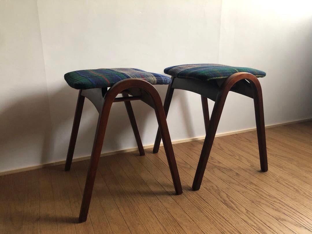 秋田木工 曲木 剣持スツール 2脚セット ヴィンテージ家具 古代色 レトロ 民藝