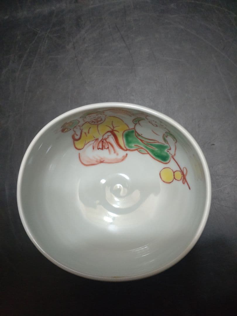 林淡幽造　赤絵七福人茶碗　共箱