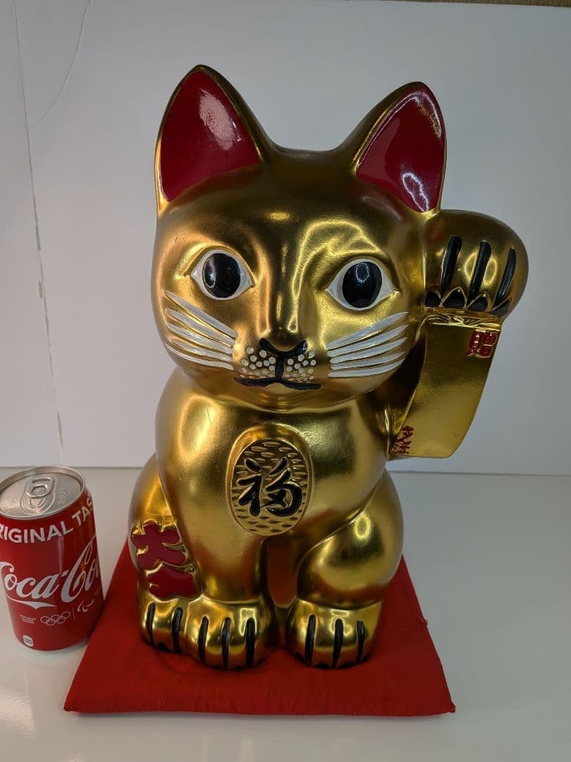 【 当時物 】招き猫／大入／福／金運上昇 ／縁起物／ゴールド／38cm特大