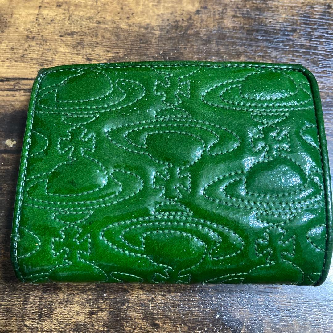 希少Vivienne Westwoodエナメル総柄刺繍折り財布グリーン