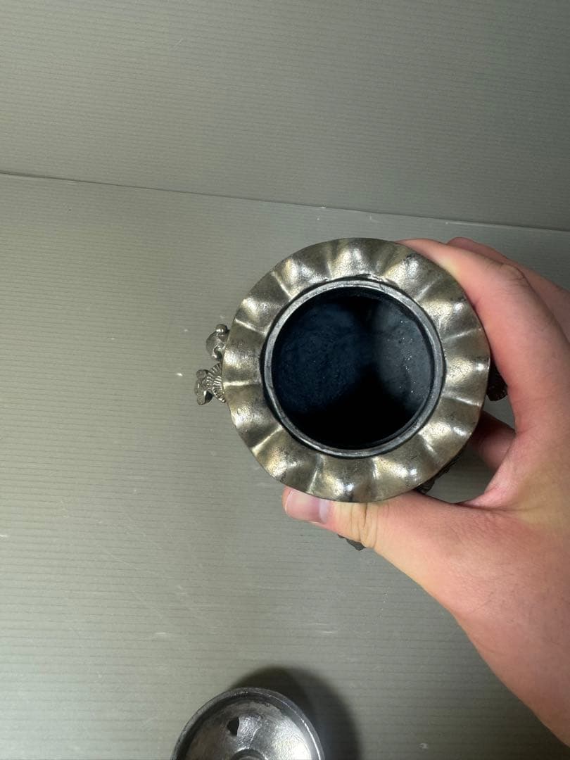 2588 高岡銅器 3足 香炉 寿 香立 風炉