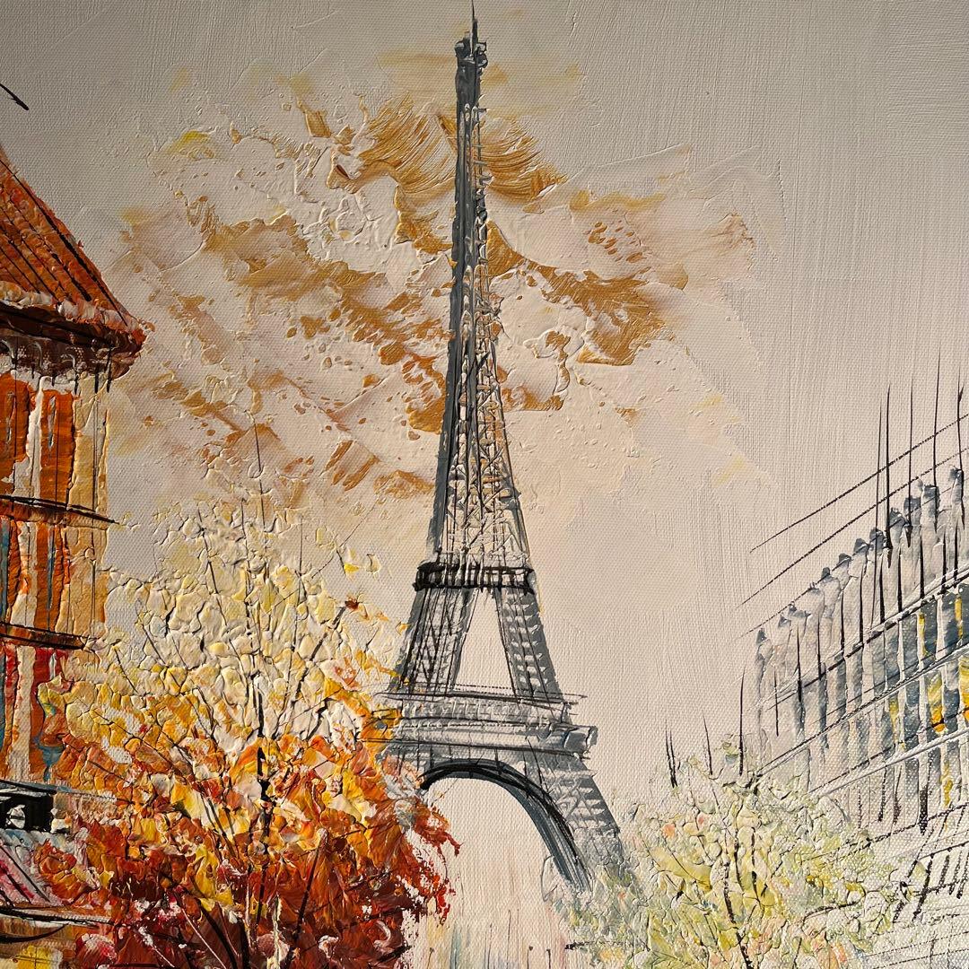 手書き油絵 パリの風景 エッフェル塔 肉筆絵画 インテリア 油彩画
