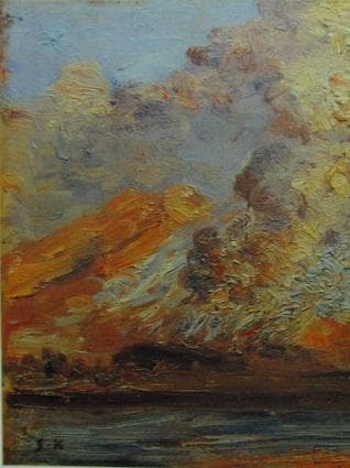 黒田清輝、【桜島爆発図　噴煙】、希少な画集より、新品高級額・額装付