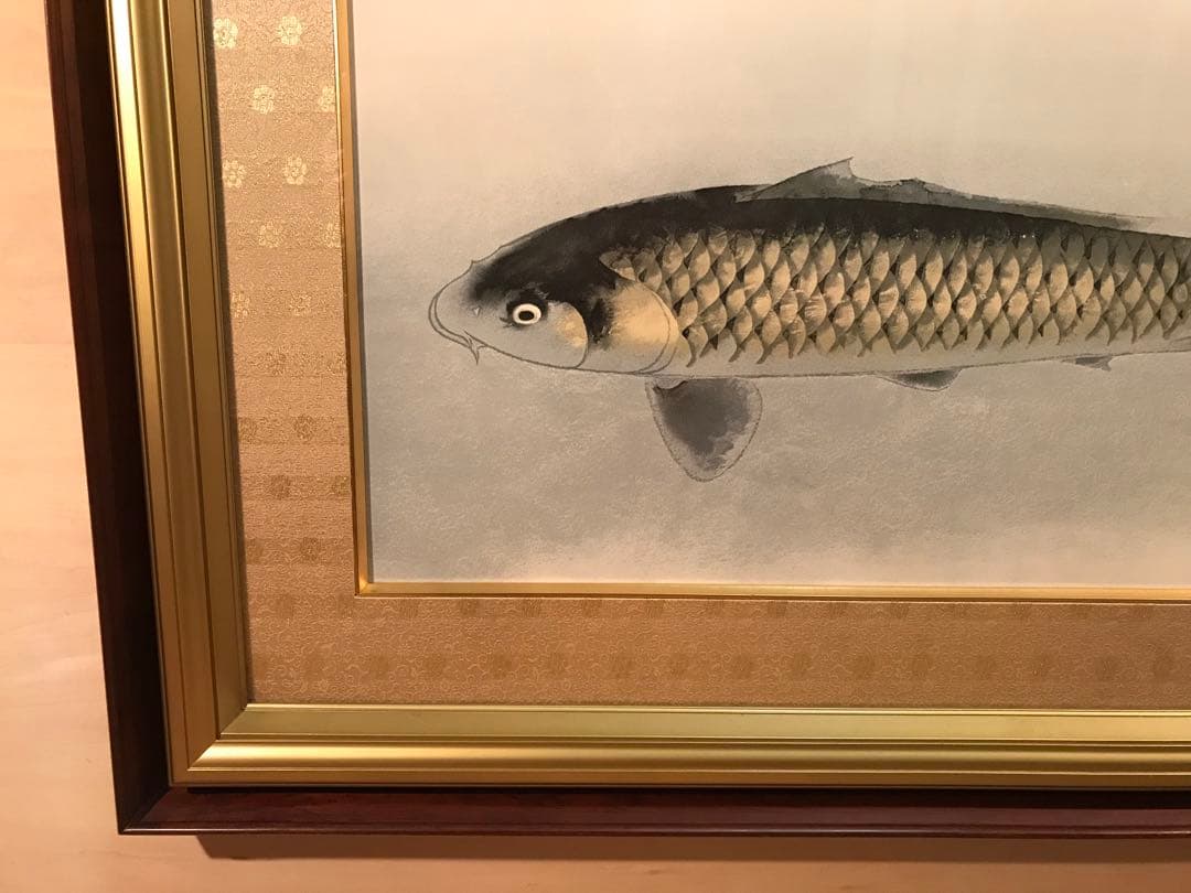 奥村土牛　「鯉」　リトグラフ　刷り込みサイン・落款・作品証明シール有り