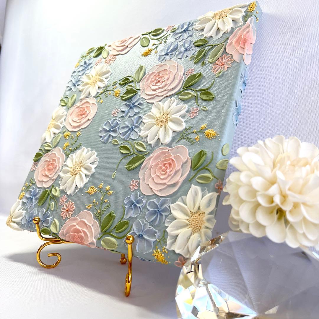 テクスチャーアート　絵画　インテリアアート　立体　花　絵　ボタニカルアート　現代