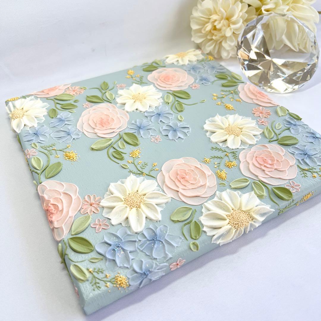 テクスチャーアート　絵画　インテリアアート　立体　花　絵　ボタニカルアート　現代