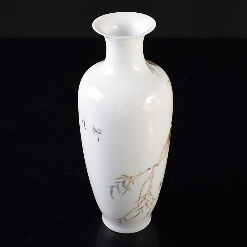 中国　粉彩　漢詩蝉文瓶　M　R8100