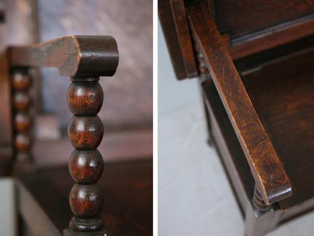 英国アンティーク木製モンクスベンチ/椅子イスチェア/収納机テーブル(89-231