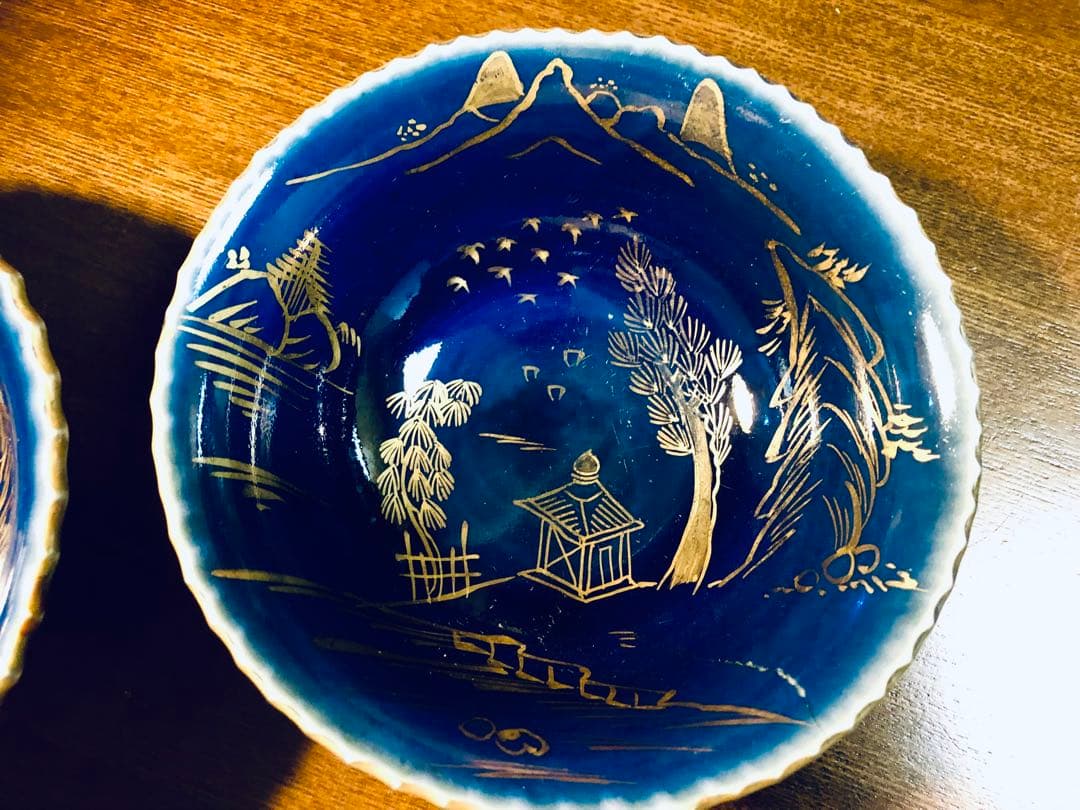 古伊万里　ルリ金彩三連鉢