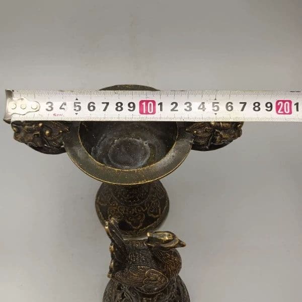 銅器 高脚双龍飛鳳薫香炉 客間茶室書斎華貴 大方得体薫香炉 装飾品 工芸品 置物