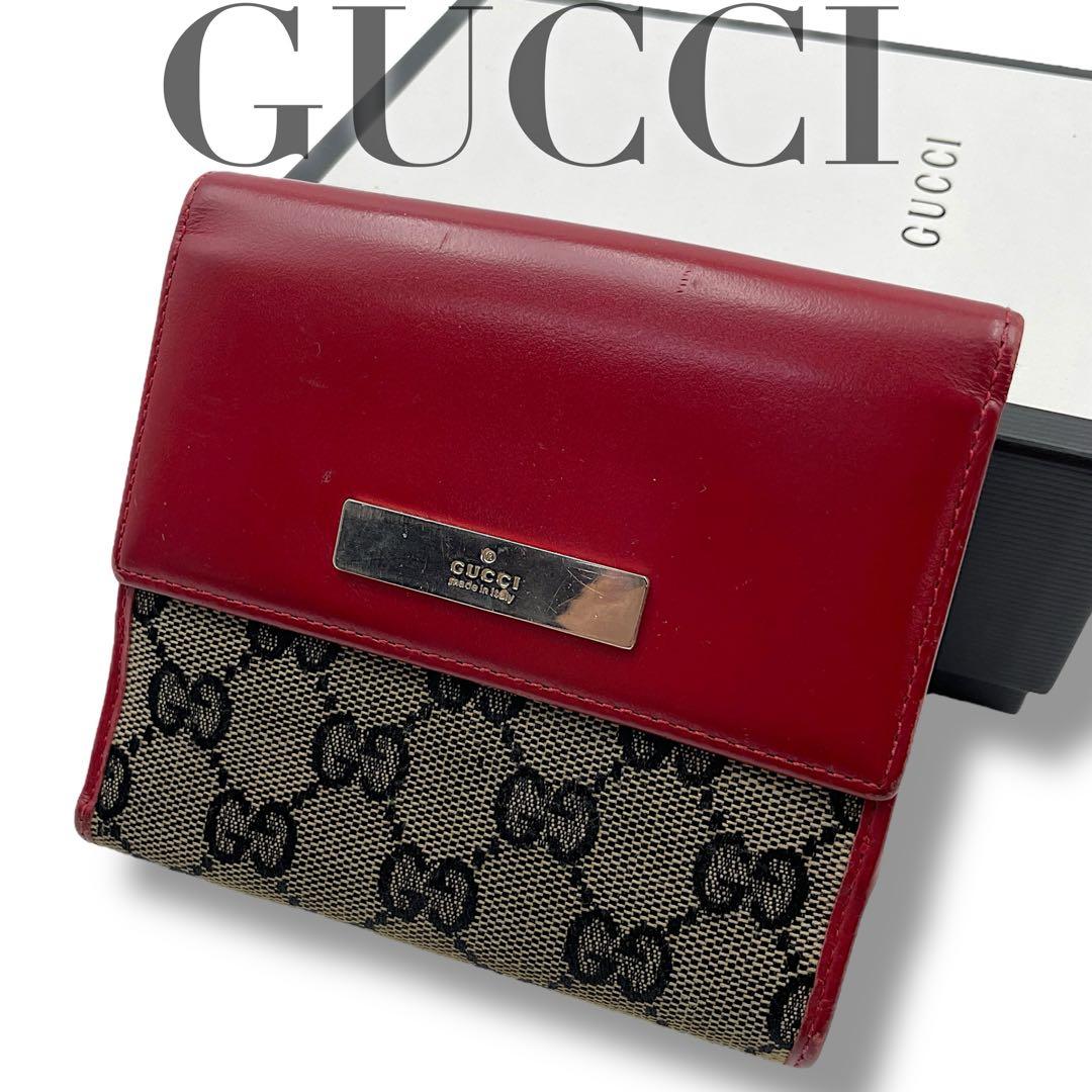 【鑑定済】美品・GUCCI グッチ　キャンバス　赤　ベージュ　GG総柄
