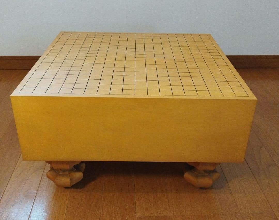 囲碁盤 柾目 脚付 へそ有 碁盤 厚さ15cm 天然木 ※木製カバー付 ①