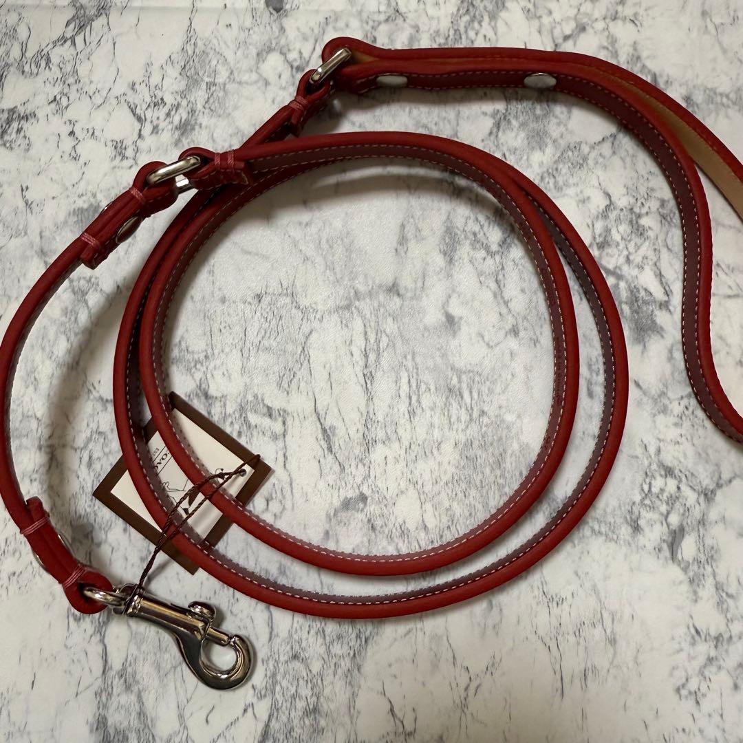 【美品】セット　COACH レザー 犬用首輪 リード　レッド　小型犬