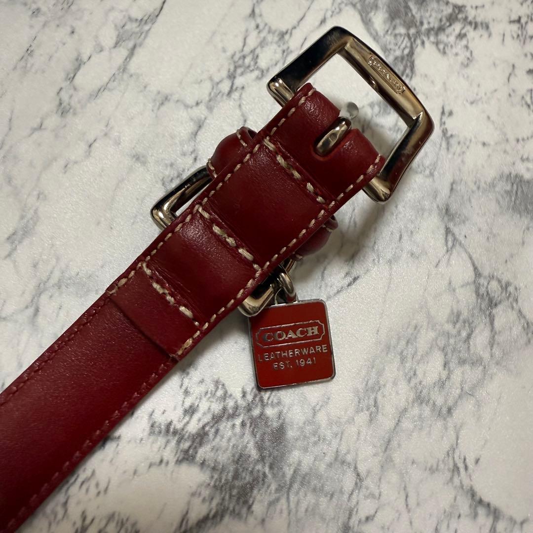 【美品】セット　COACH レザー 犬用首輪 リード　レッド　小型犬