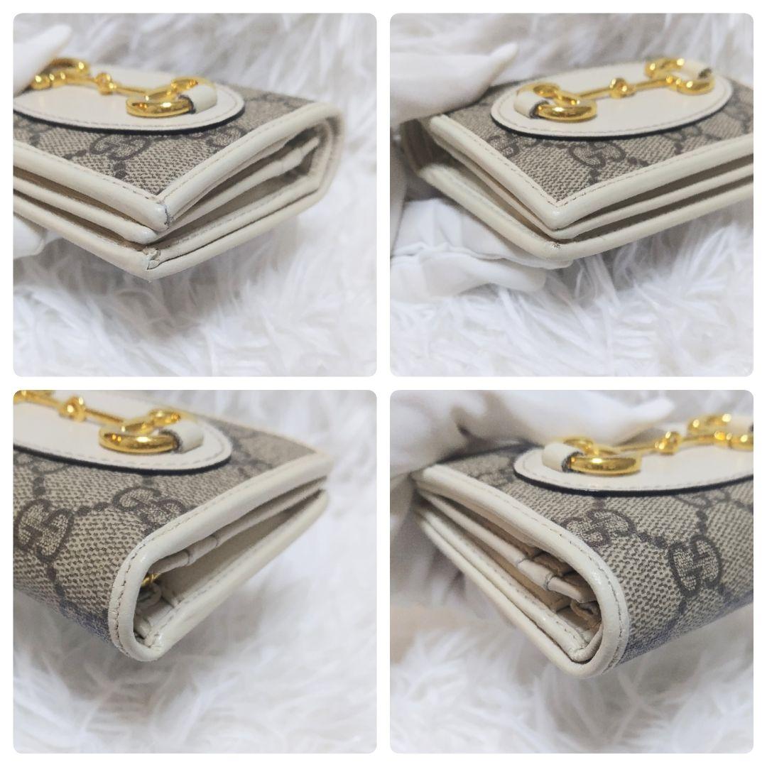 美品✨グッチ◇コンパクト二つ折り財布　ホースビット1955　スプリーム白レザー