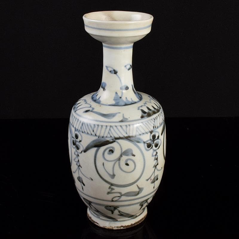 中国　呉須染付　花文　盤口瓶　M　R5036