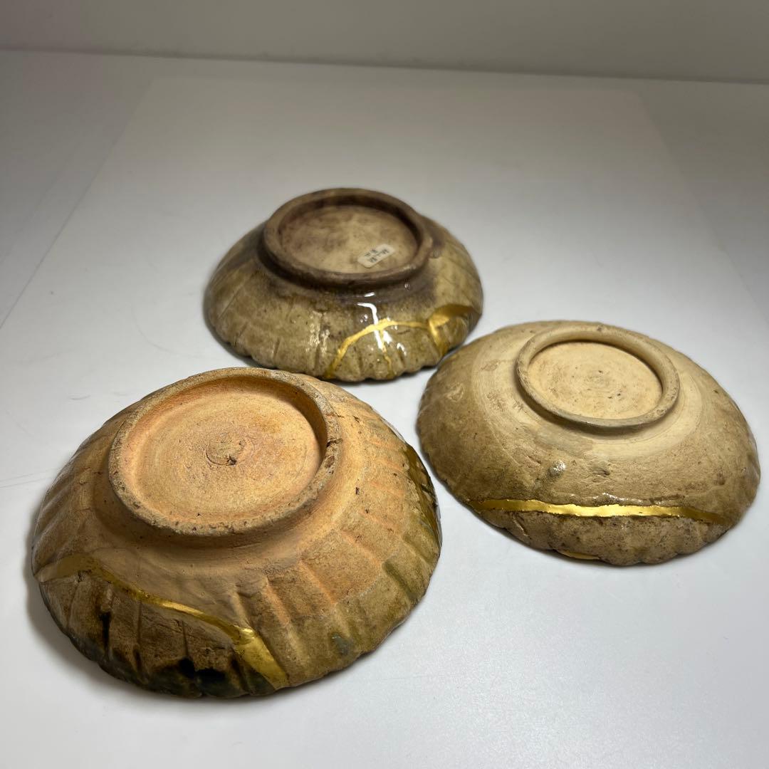 桃山時代　古織部皿3枚　幅約13㎝ 東Y7-0603①