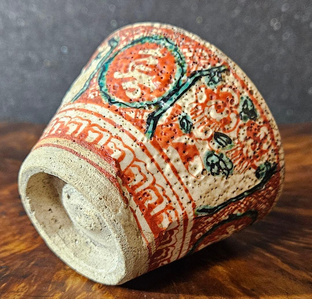 江戸後期　古犬山　犬山藩御庭焼　中国明朝　呉須赤絵写　三字草花図ぐい呑　煎茶碗